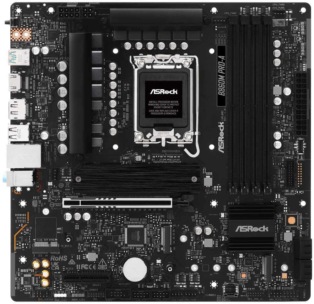 ASRock B860M Pro-A / Intel B860 / LGA1851 / 4x DDR5 / 3x M.2 / HDMI / DP / USB-C / mATX